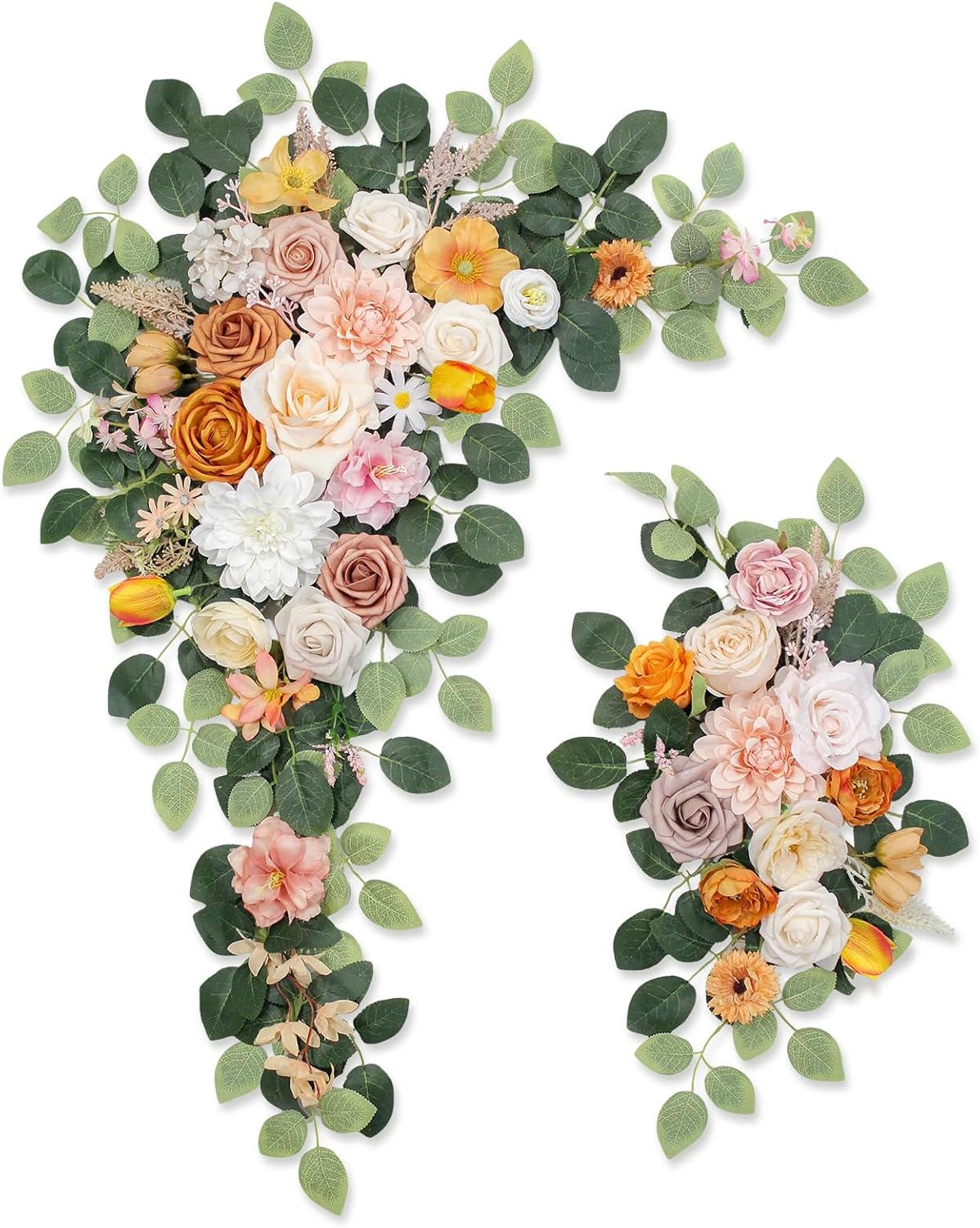 Wedding Arch Flowers Kit,Artificial Flower Arch Decor,2pcs Artificial Flower Arrangement for Wedding Decor Reception Backdrop Floral Decorations (Orange White)