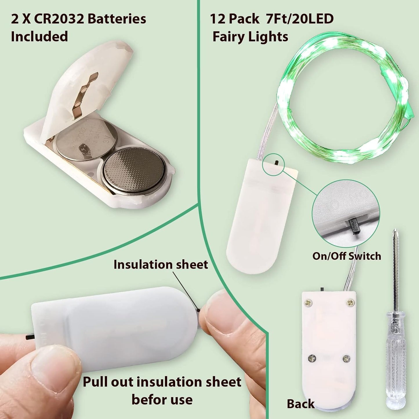 HXWEIYE 12 Pack 7ft 20LED Green Fairy Lights Battery Operated for Mason Jar DIY Wedding Party Bedroom Patio Christmas Décor