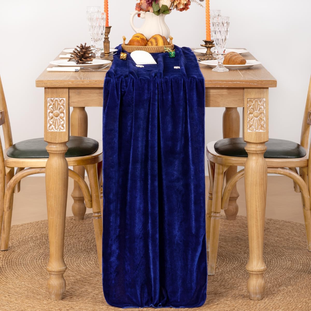 MLMC Royal Blue Velvet Table Runner 10ft Glossy Luxury Velvet Fall Table Runner 20x120 Inches Wedding Runner for Fall Bridal Shower Birthday Party Decor