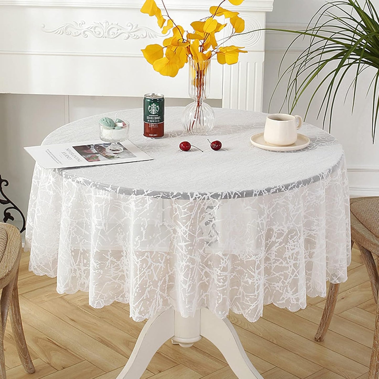Jeloris Round Lace Tablecloth with Elegant Scalloped Bottom for Any Special Event Such as Wedding, Birthday Party, Baby Shower, Anniversary (70 inch, Style 3)