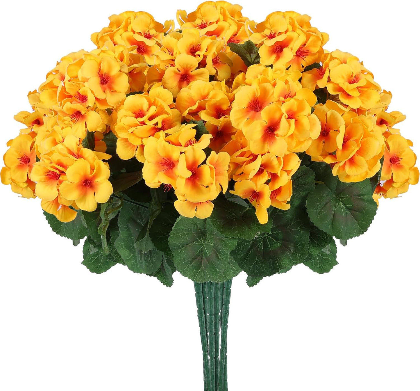 Hananona Artificial Geranium Flowers for Outdoors Geranium Silk Flowers Outdoor UV Resistant Garden Plants Faux Flowers for Home Kitchen Table Centerpieces Decor (12, Yellow)