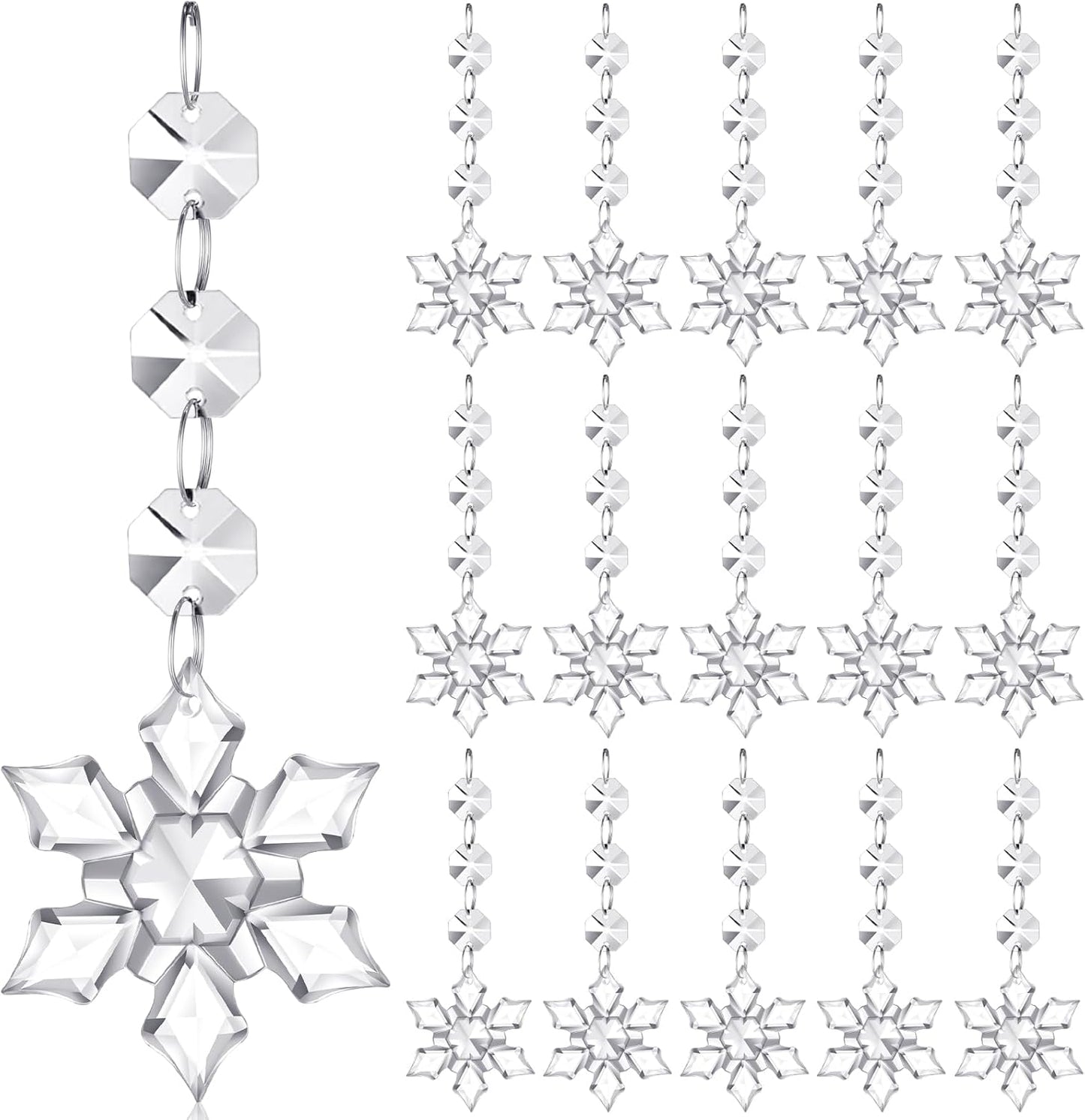 Nuenen 100 Pcs Hanging Crystals for Centerpieces Acrylic Chandelier Garland Beads Strands Prism Decorations Clear Teardrop Chandelier Crystals Pendant Wedding Home Garden Outdoor Ornaments(Snowflake)