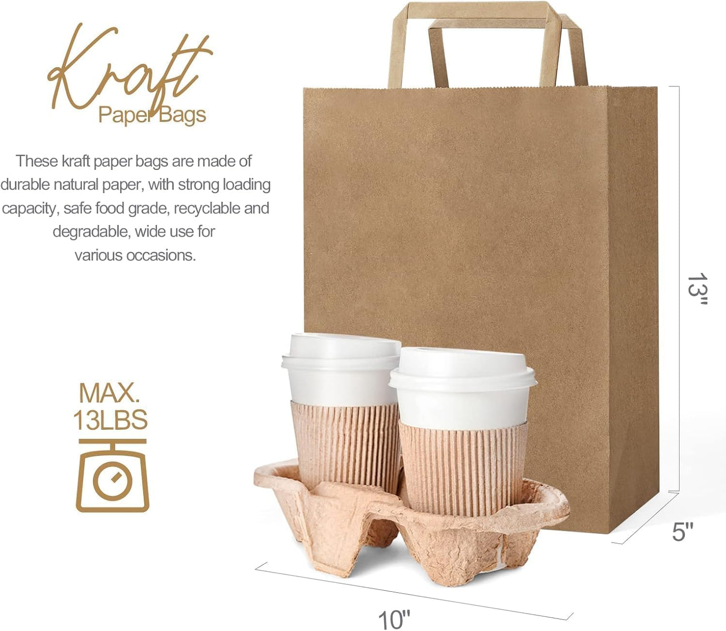 GSSUSA Brown Paper Bags with Handles 200 Pack Brown Gift Bags10 X5 X13 Kraft Paper Bags, for Shopping, Retail and Grocery -Take Out Bag
