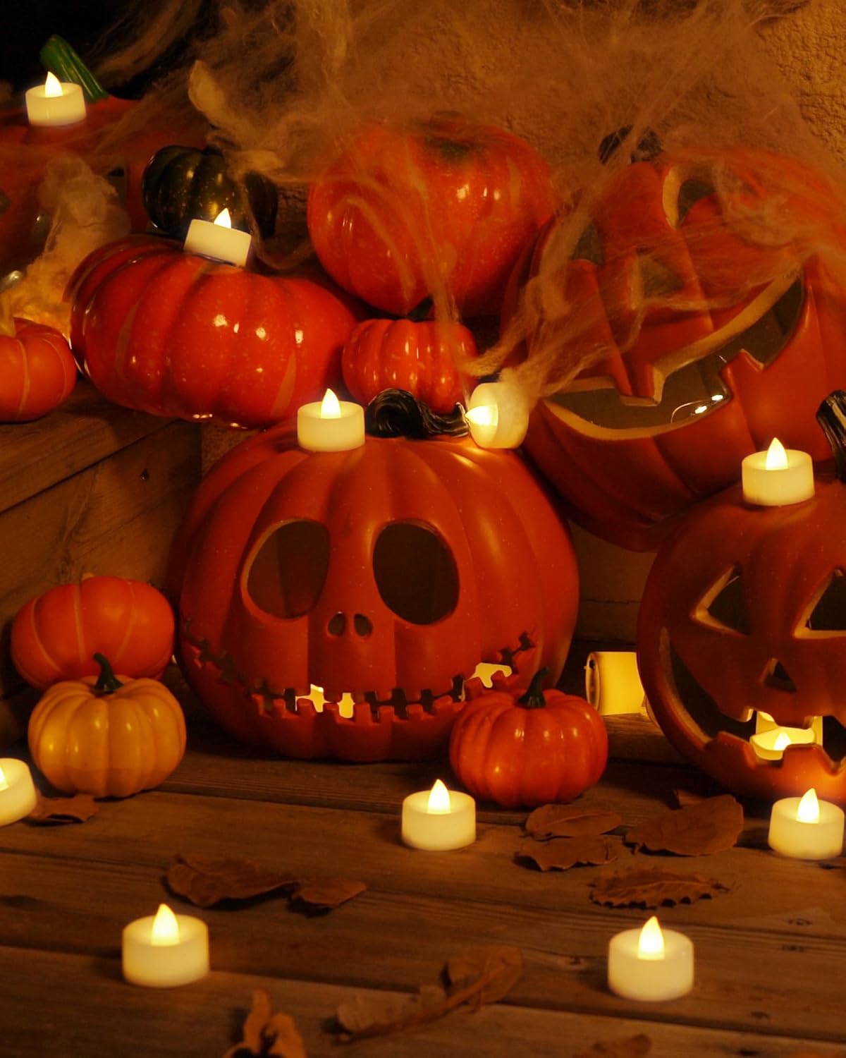 Homemory 24-Pack Flameless LED Tea Lights Candles Battery Operated, 200+Hour Fake Electric Candles TeaLights for Votive, Halloween, Ofrenda, Diya, Wedding Centerpiece Table Decor, Funeral, Christmas