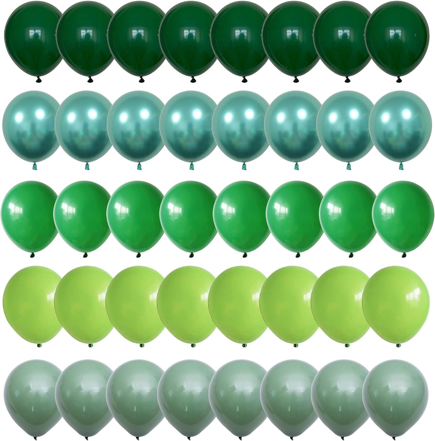 Togvu Green Balloons, 60 Packs 12 Inch Different Shades Dark Emerald Lime Metallic Chrome Olives Sage Latex Balloons for Birthday, Baby Shower, Jungle Safari Party Decoration QQ-5023
