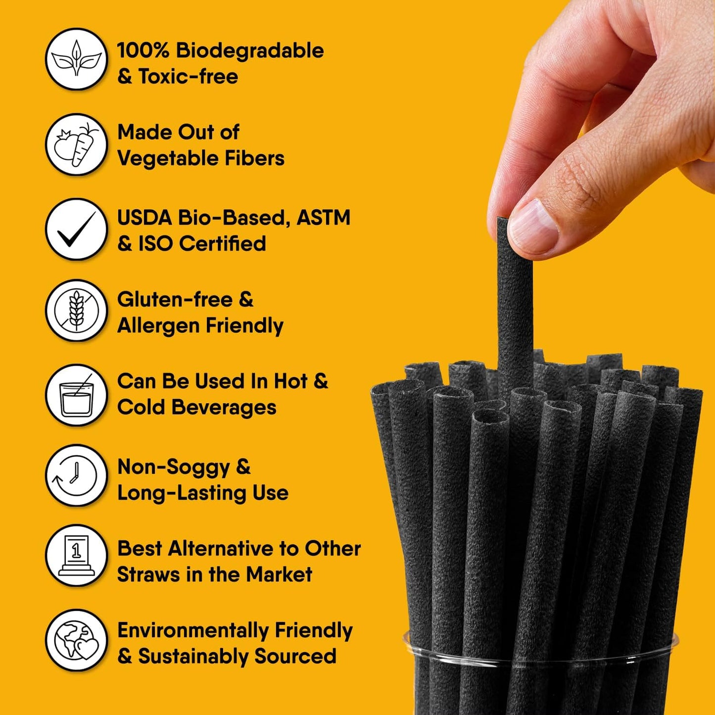 – 450 PCS of 4.75 Inches Unwrapped Black Biodegradable Drink Stirrers – Made of Vegetable Fibers, Best Cocktail Stirrers for Drinks of All Kinds