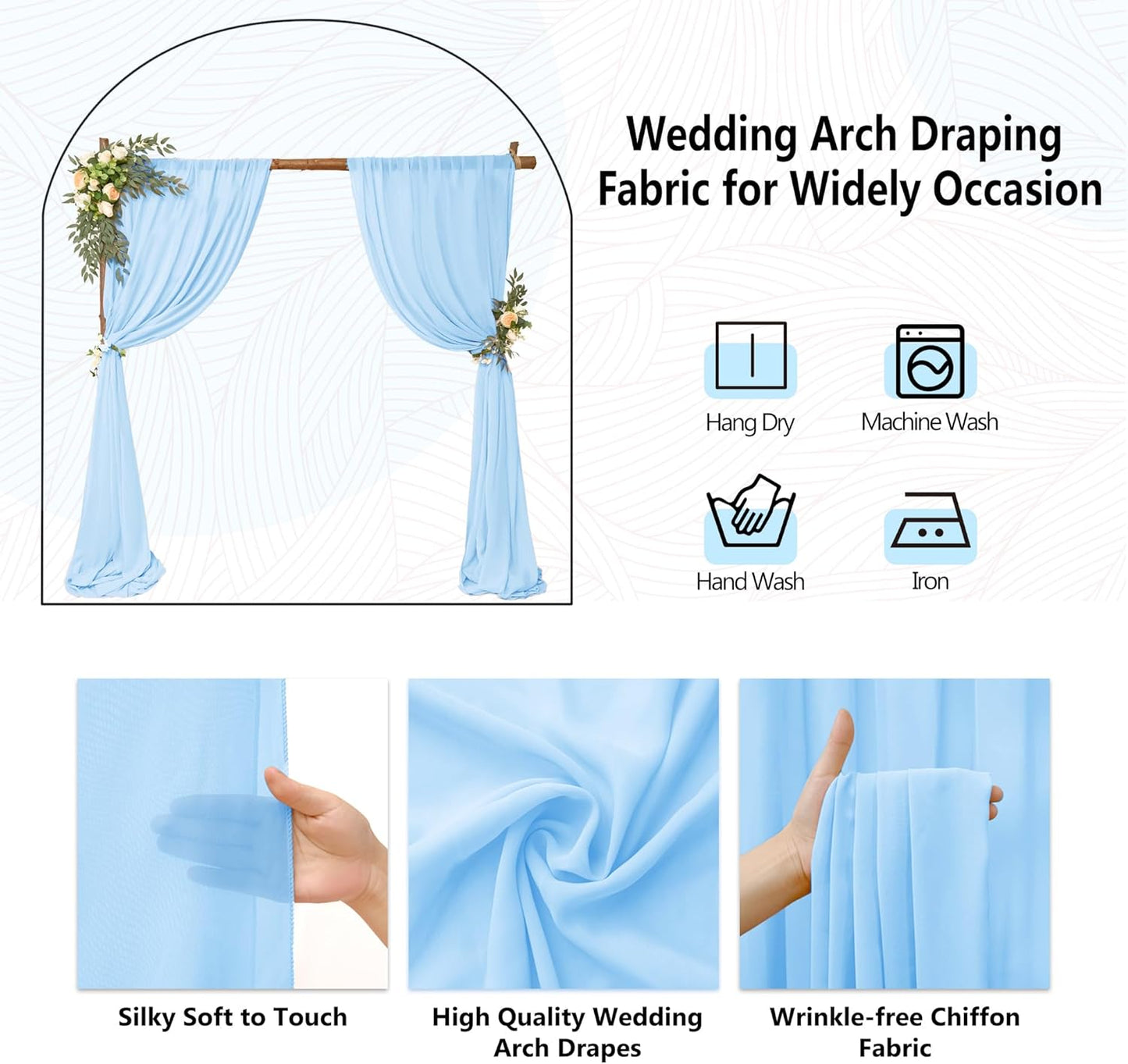 4 Panels Wedding Arch Draping Fabric 28" x 20Ft Chiffon Wedding Arch Drapes Chiffon Fabric Drape Sheer Backdrop Curtain for Weddings Party Ceremony Birthday Reception Backdrop Ceiling Décor(Baby Blue)