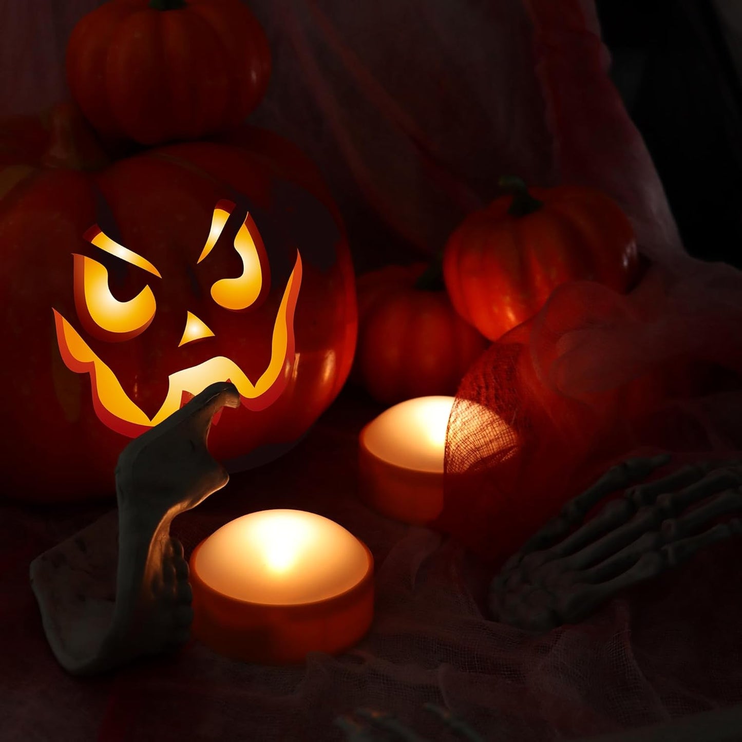 LED Pumpkin Lights with Remote and Timer, Battery Operated Bright Flickering Flameless Candles for Pumpkin Decor, Jack-O-Lantern Halloween Party Decorations,Orange Color, 2 Pack