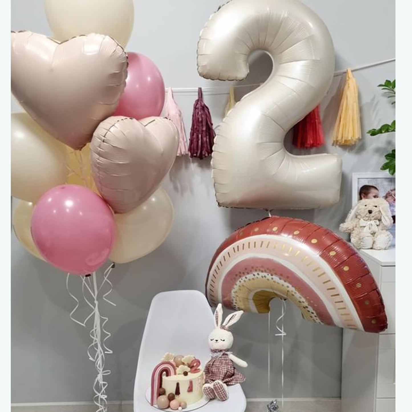 40 Inch Cream White Number Foil Balloons 2 for Kids Birthday Party LargeSelf Inflating Foil Numbe Balloons for 2nd Boys girls Digit 2 Balloon Decors 2 Year Old Anniversary Graduations Decors