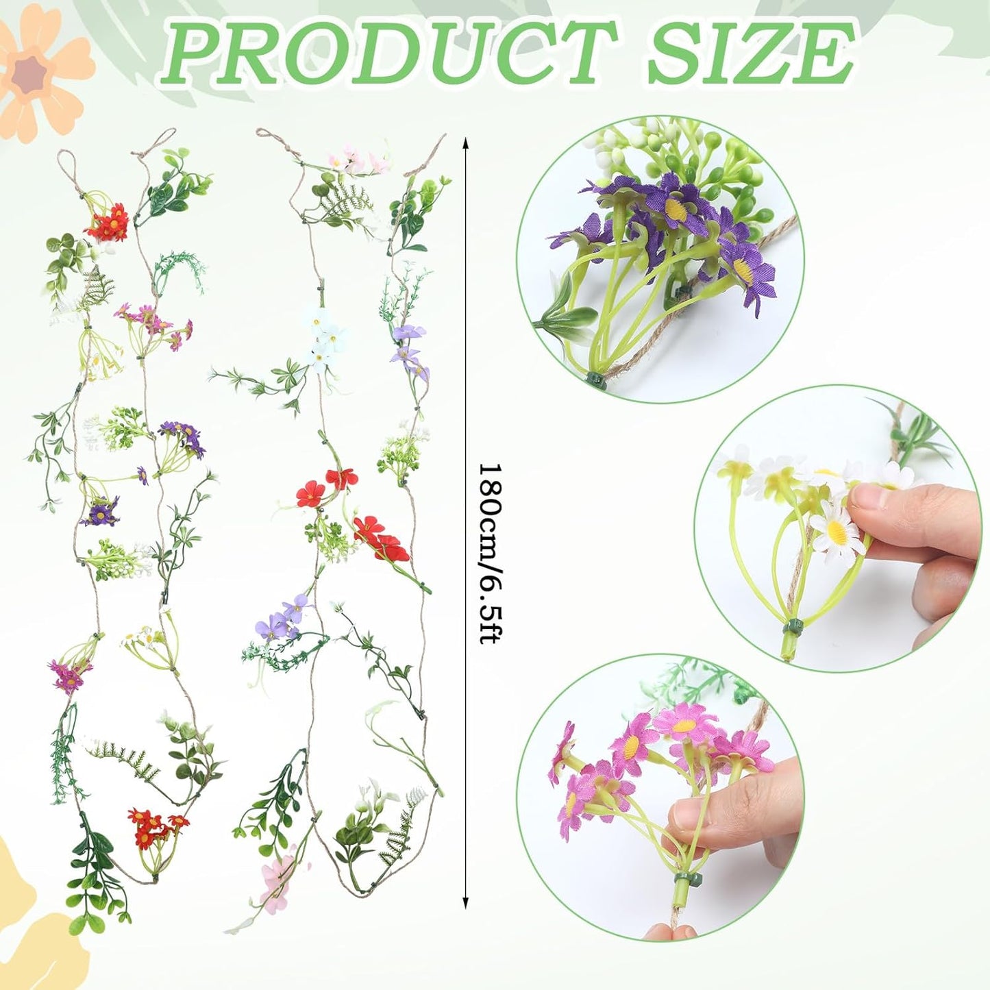 Yunlly 8 Pcs Artificial Flowers Hanging Decoration 6ft Faux Wildflower Vines Backdrop Floral Garlands Flower Vines for Wedding Party Background Birthday Home Birthday Garden Wall Arch Decor