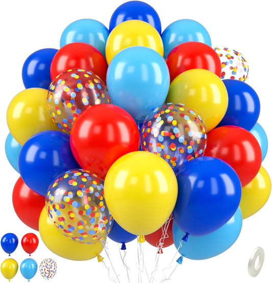 Red Yellow Blue Balloons, 50 Pcs Carnival Circus Party Balloons, 12 Inch Royal Light Blue mattee Red Yellow Confetti Balloons Helium for Kids Baby Shower Birthday Circus Theme Party Decorations