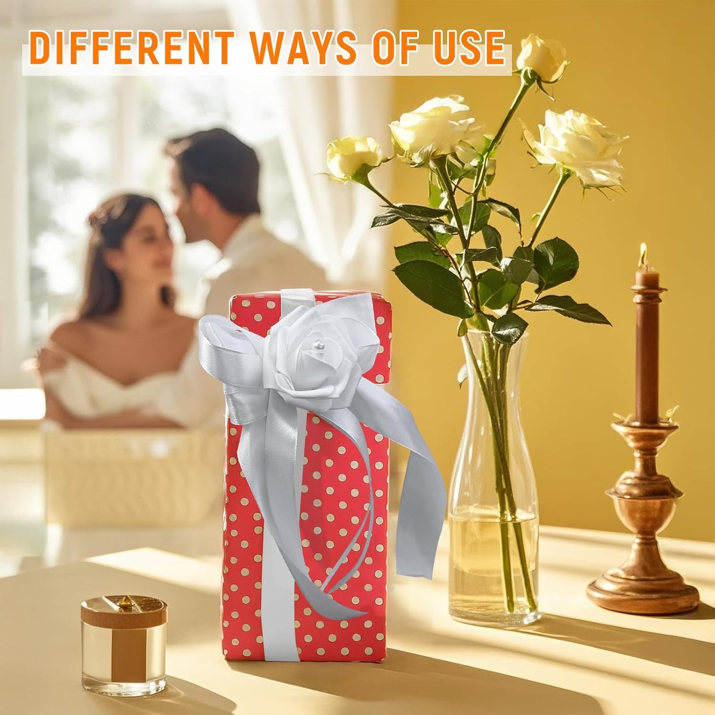 Wedding Car Decoration Flowers, Artificial White Bow Cars Decorative Flower Rose for Door Handles, Automotive Decorations Accessories for Women Men