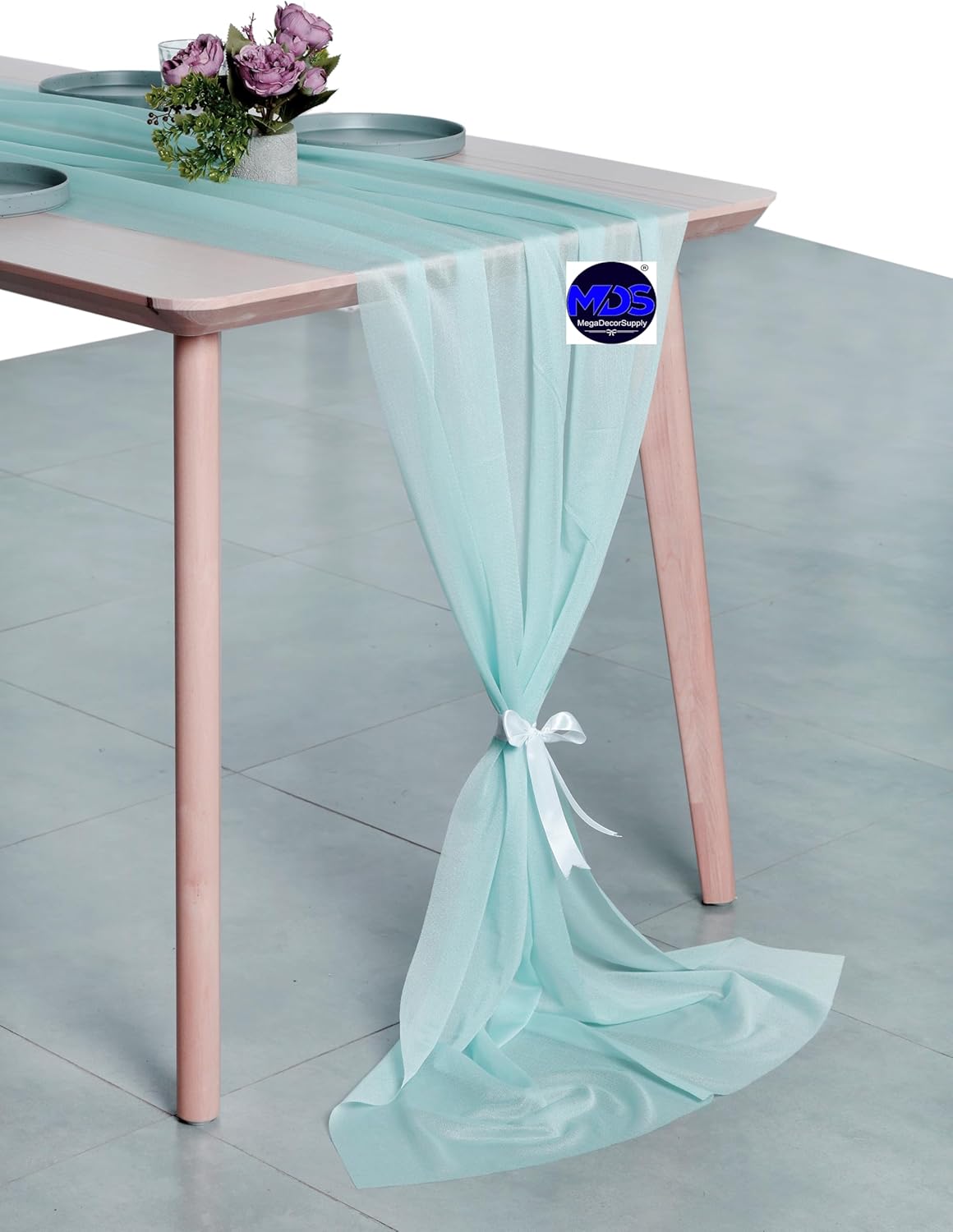 MDS 2 Pack 10ft Chiffon Table Runner 29 x 120 Inches Sheer Wedding Runner Romantic Rustic Table Runner for Wedding Decorations, Birthday Parties, Bridal Shower Party Arch Decor - Teal