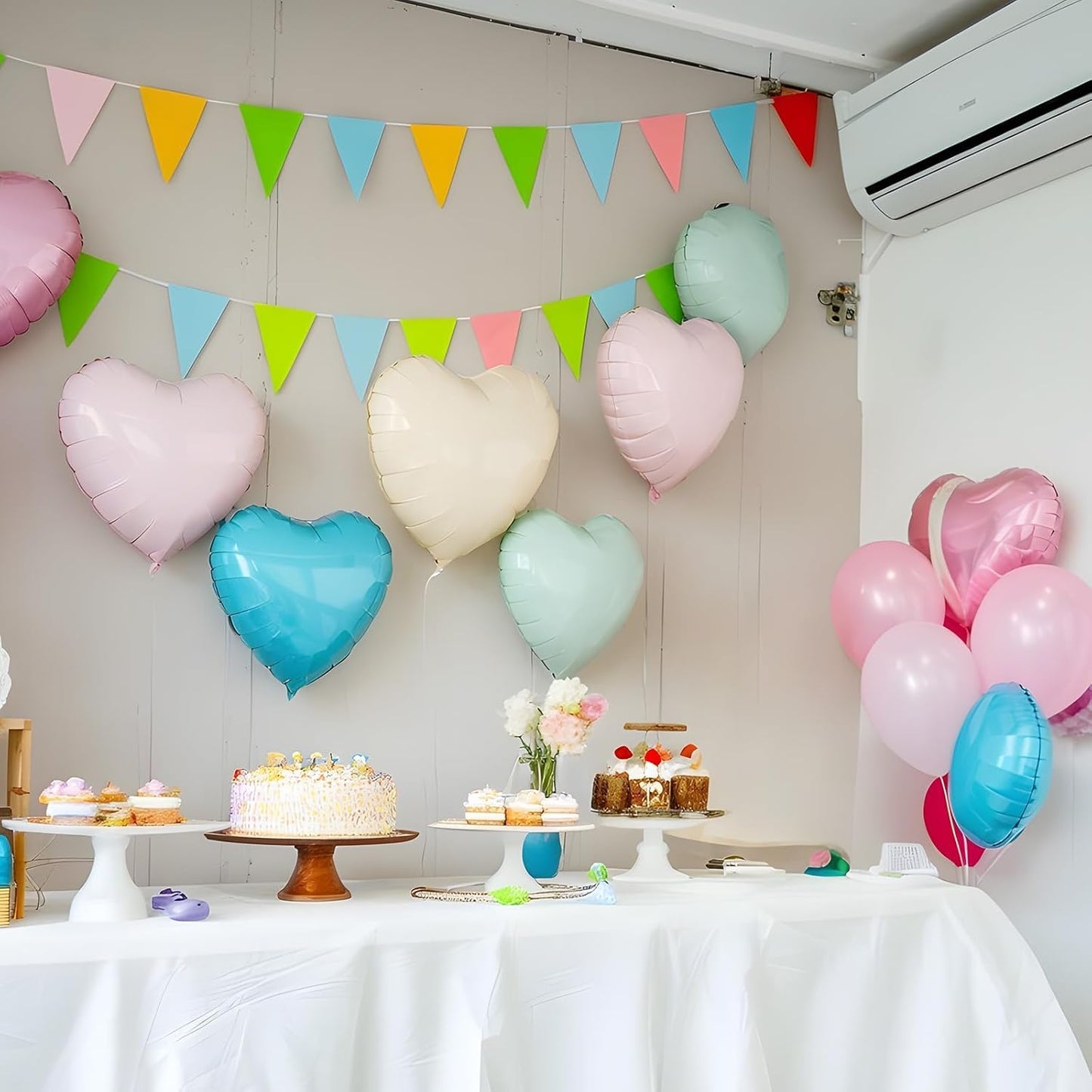 Pastel Colorful Heart Balloons, 18 Inch Matt Rainbow Heart Shape Balloon, 12PCS Multicolor Macaron Helium Foil Heart Balloon for Kids Birthday Baby Shower Engagement Wedding Party Decoration