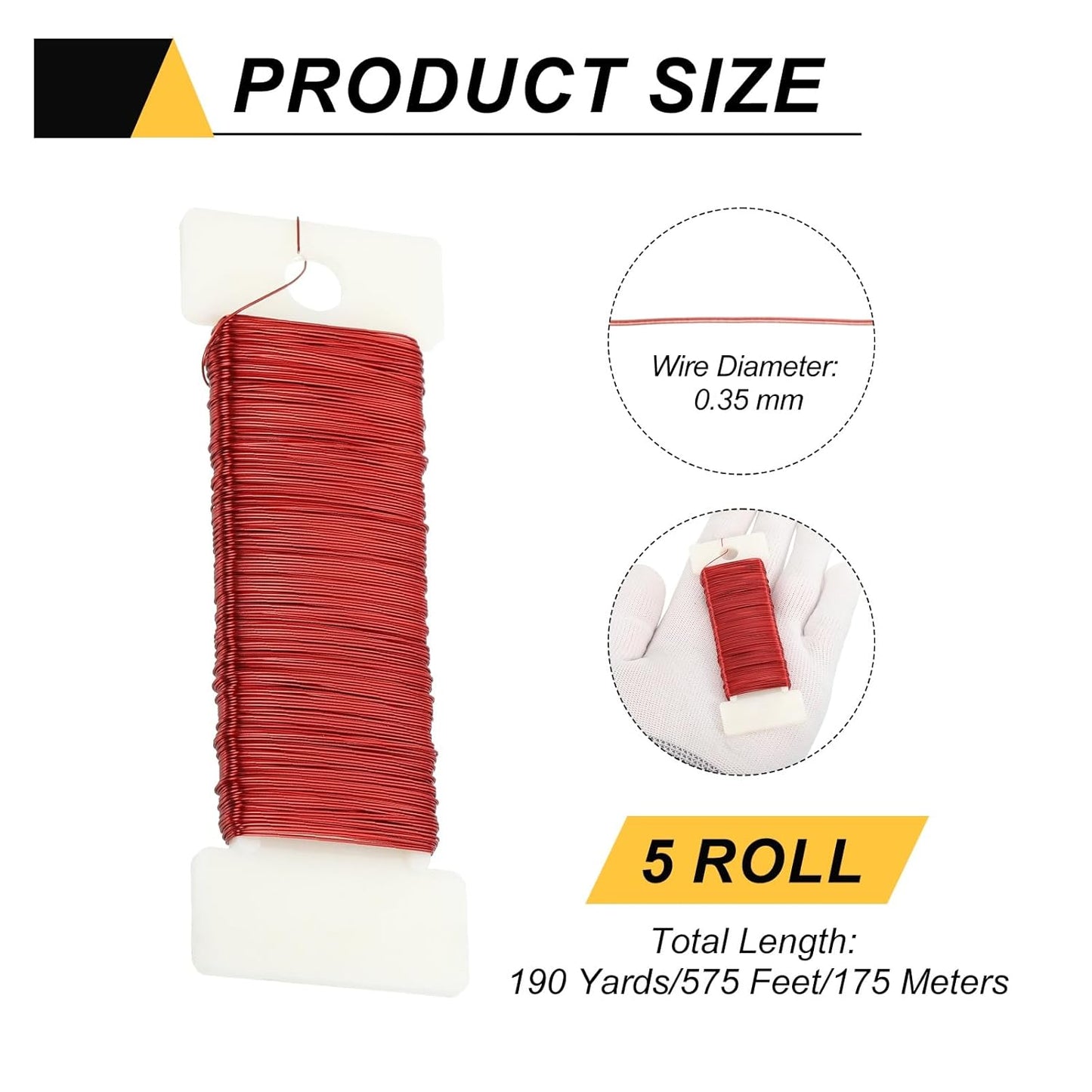 MECCANIXITY 190 Yards/575 Feet 27 Gauge Metal Floral Wire Red Flexible Paddle Thin Floral Wires for Craft, Christmas Wreath, Flower Arrangement, Wedding, Total 5 Roll