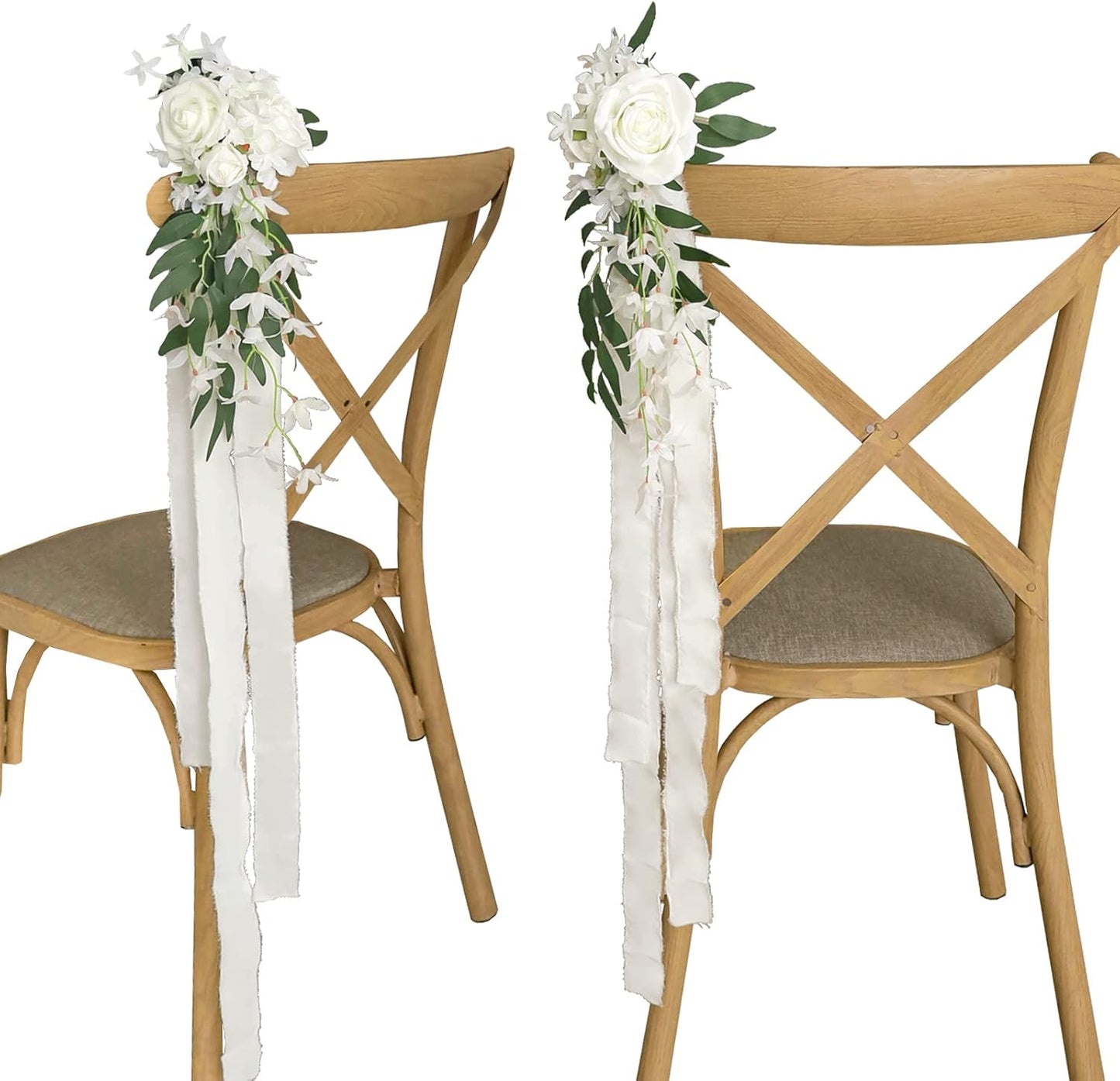 Lookein Set of 8 Pew Flowers for Wedding Ceremony Chair Decorations Bench Decoration Wedding Aisle Chair Decoration, Natural White