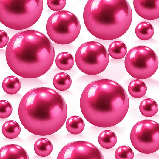 180PCS Hot Pink Beads for Centerpieces Vases, No Hole Polished Pearl Makeup Beads Mixed 8/14/20mm Sizes, Pearl Vase Fillers Table Scatters for Party Wedding Decor