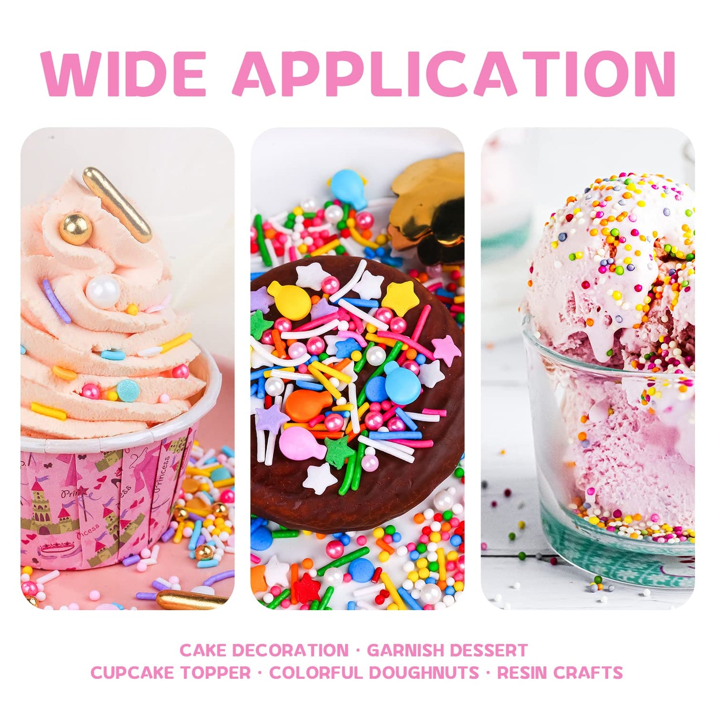 Rainbow Sprinkles for Cake Decorating 7ounce Cake sprinkles for Cupcakes Topper, Cookie Candy Decorations - Metallic Gold Sprinkles Sugar Pearls, Jimmies for Birthday wedding Celebrations Party