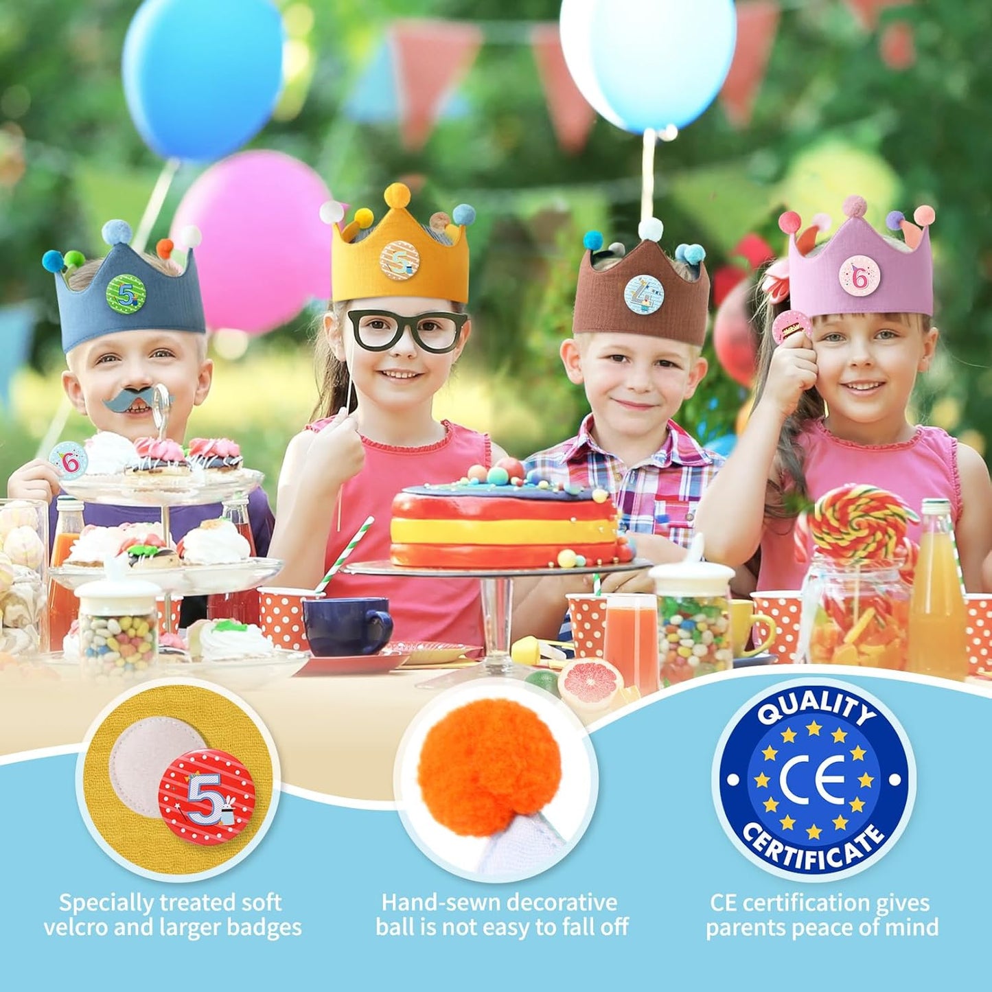 Reusable Birthday Crown with Numbers,Kids Birthday Hat Fabric Crown Pertain Kids Boy Toddler Girl Baby Bday Hats