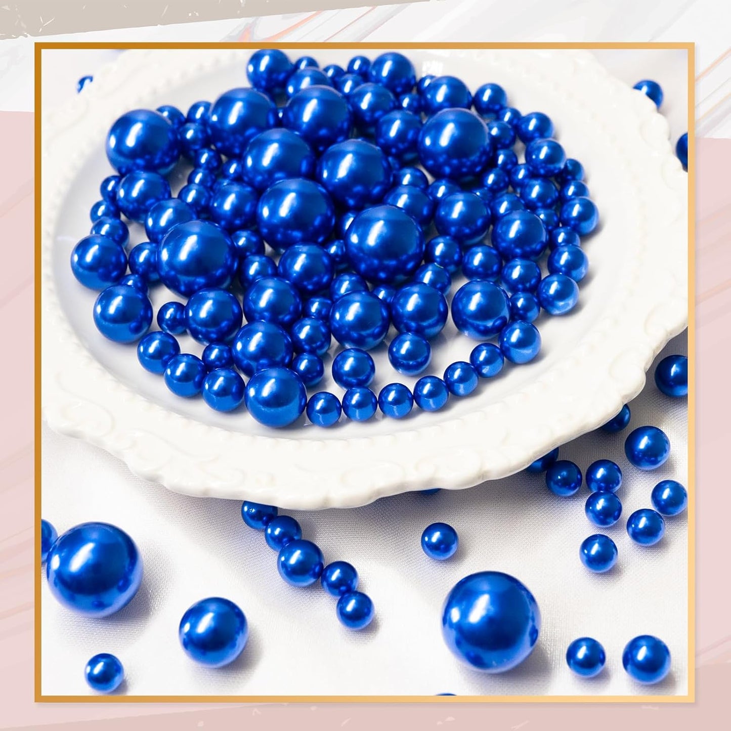 300Pcs Vase Filler RoyalBlue No Hole Faux Pearl Beads for Vase Filling Decorations, Candle Centerpieces, Wedding Centerpieces, Home Party Decor (8/14/20mm)