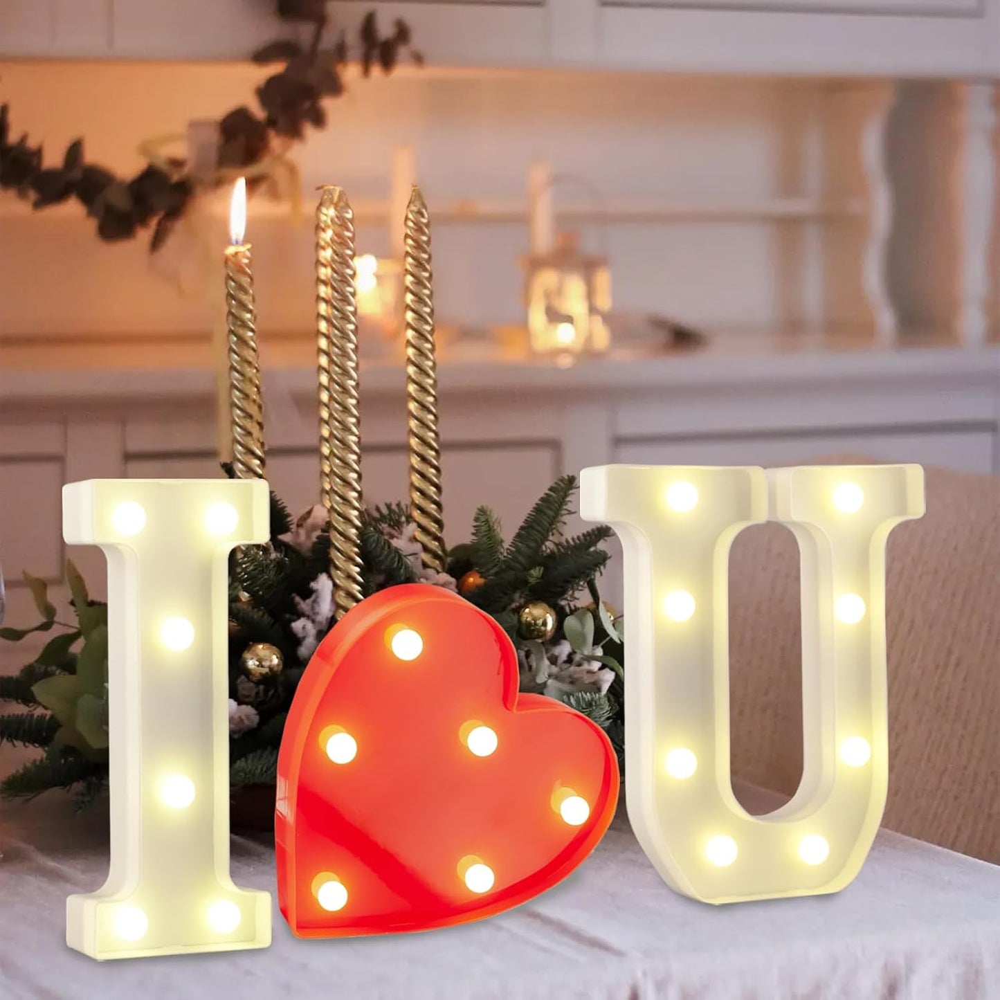 LED Marquee Letter, Light Up Letters, Decorative Led Numbers Lights, Battery Powered Light Letters I Love U Sign Lights for Wedding Proposal Decor-Warm White