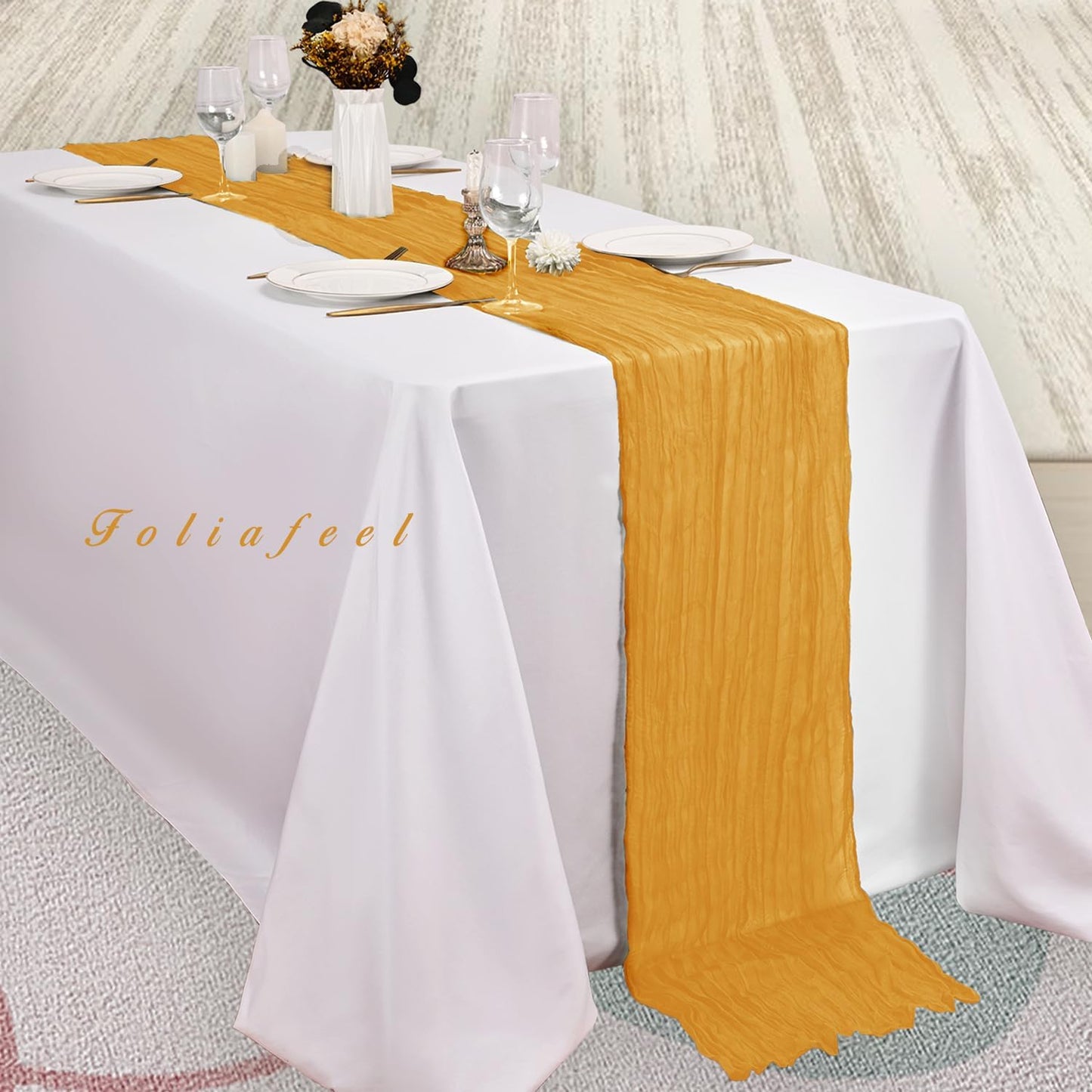 20 Pack Mustard 10FT Cheesecloth Table Runner Rustic Gauze Fabric Cheese Cloth Table Runner for Wedding Bridal Baby Shower Table Decor Boho Sheer Birthday Party Table Decorations 20 x 120 Inch Long