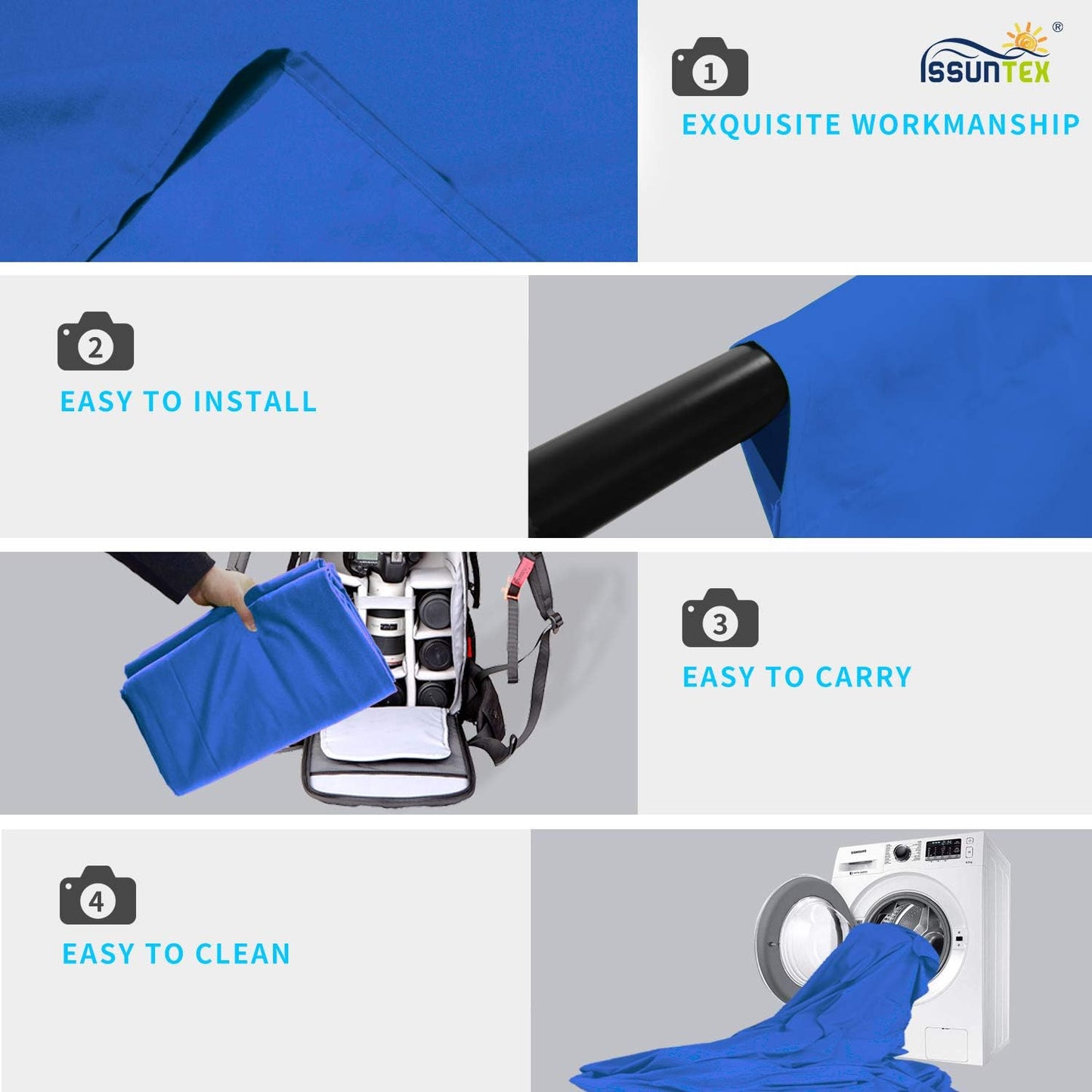 ISSUNTEX 6X9 ft Background Muslin Backdrop, Photo Studio, Collapsible High Density Screen for Video Photography and Television-Blue