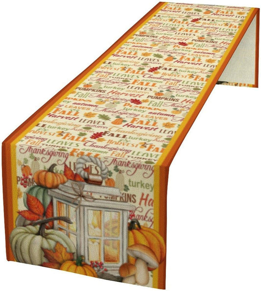 Autumn Table Runner,Farmhouse Leaves Pumpkin Thanksgiving Table Cloth for Kitchen Dining Table Decoration Home Party Decor 13x108 Inch