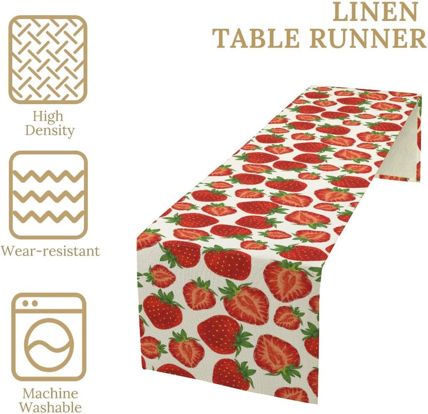 Strawberry Table Runner,Spring Summer Fruit Print Table Runner for Kitchen Dining Table Home Party Decoration 13x90 Inch