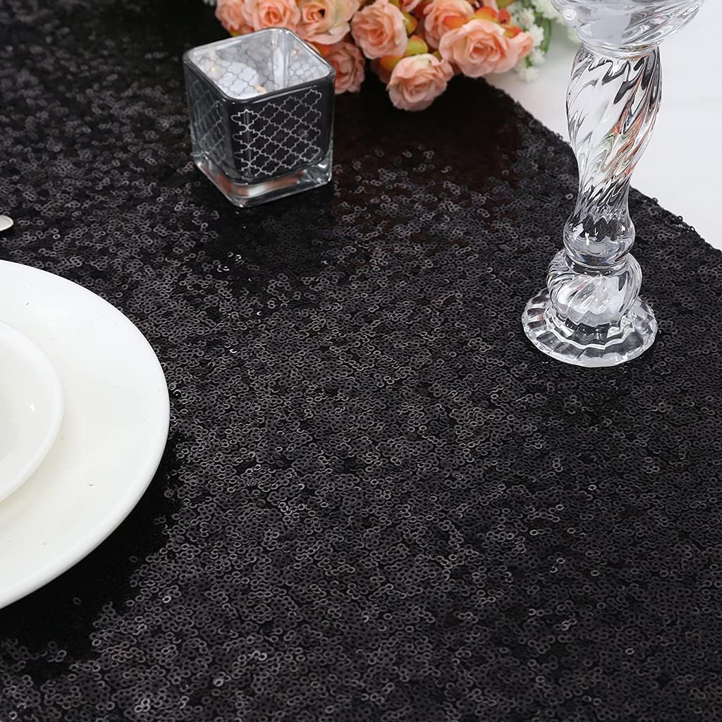 Eternal Beauty Black Table Runner for Wedding, 5PCS-12x108 Sequin Table Runner Decorations for Birthday Parties, Banquets, Graduations,Christmas