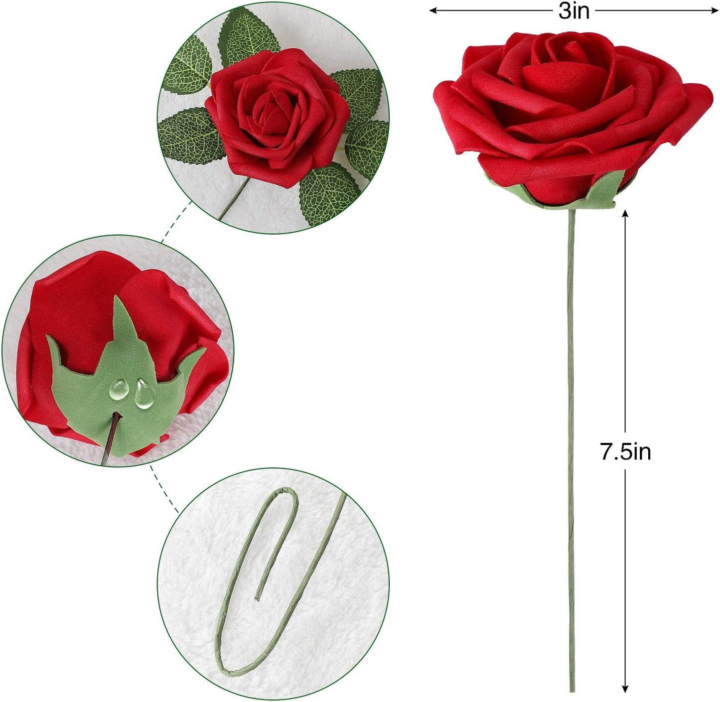 AmyHomie Artificial Flower Dark Red Rose 25pcs Real Looking Fake Roses w/Stem for DIY Wedding Bouquets Centerpieces Arrangements Party Baby Shower Home Decorations