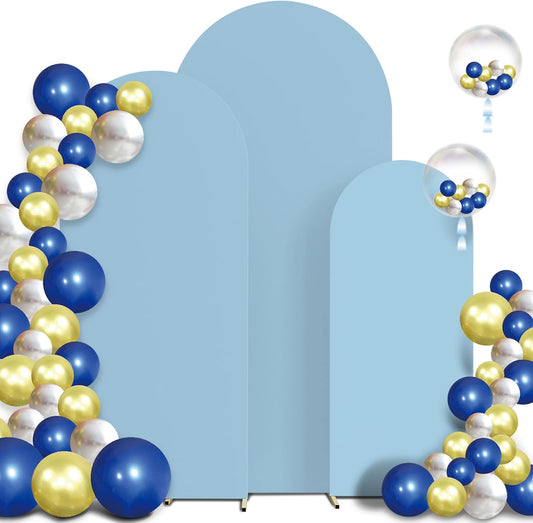 Spandex Anti Wrinkle Arch Backdrop Cover - High Elastic Fitted Arch Stand Cover Set of 3, Dusty Blue Round Top Chiara Backdrop for Wedding Birthday Party Garden Decor 6Ft, 6.6Ft, 7.2Ft