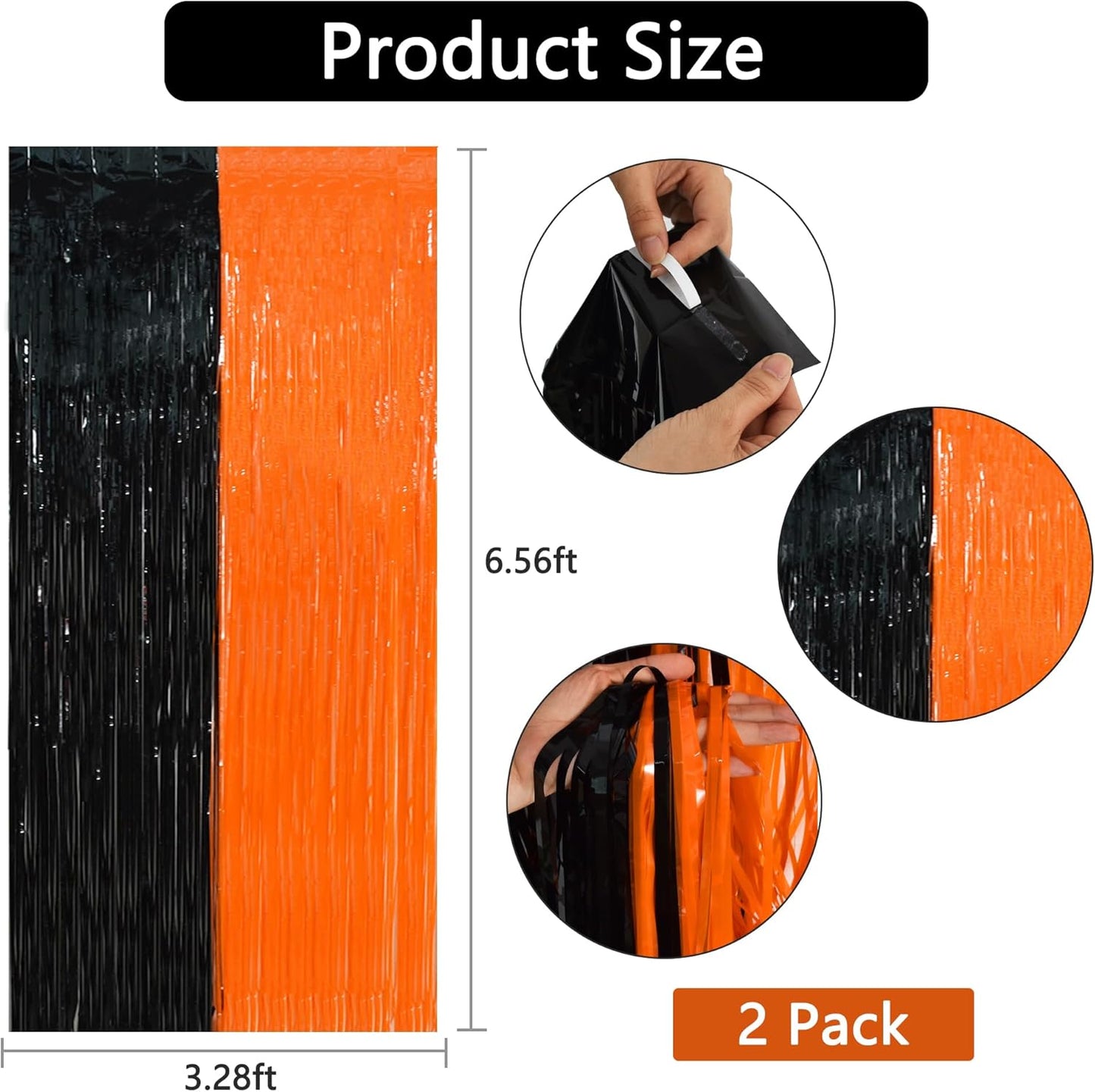 BEISHIDA 2Pcs Orange Black Door Streamer Happy Halloween Backdrop Pumpkins Foil Fringe Tinsel Horry Party Curtains Backdrops for Horry Party Hallowen Decoration (3.28 ft x 6.56 ft)