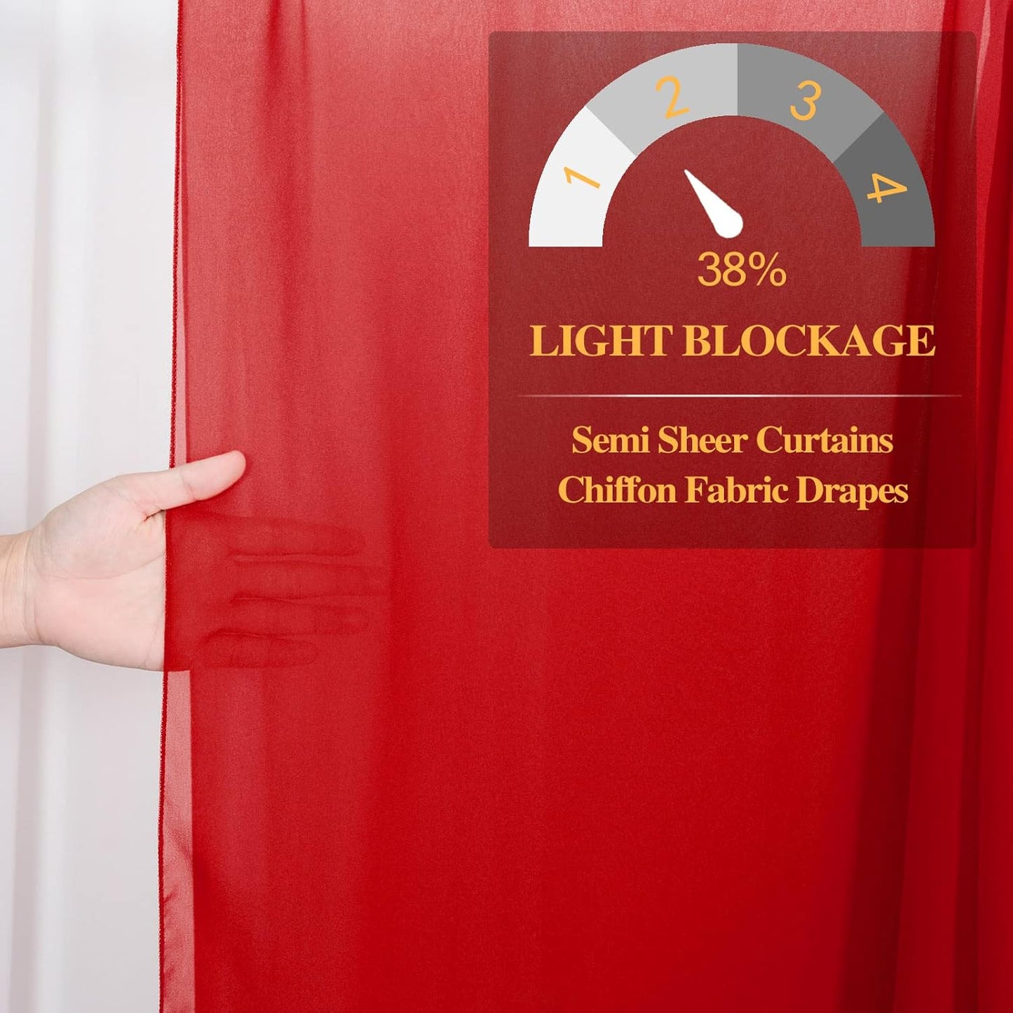 DUOBAO Red Chiffon Backdrop Curtain 5FTx8FT Polyester Curtains for Wedding Ceremony 96" Long Sheer Drapes 2 Pcs Girls' Bedroom Party Stage Decoration (58" W x 96" L)