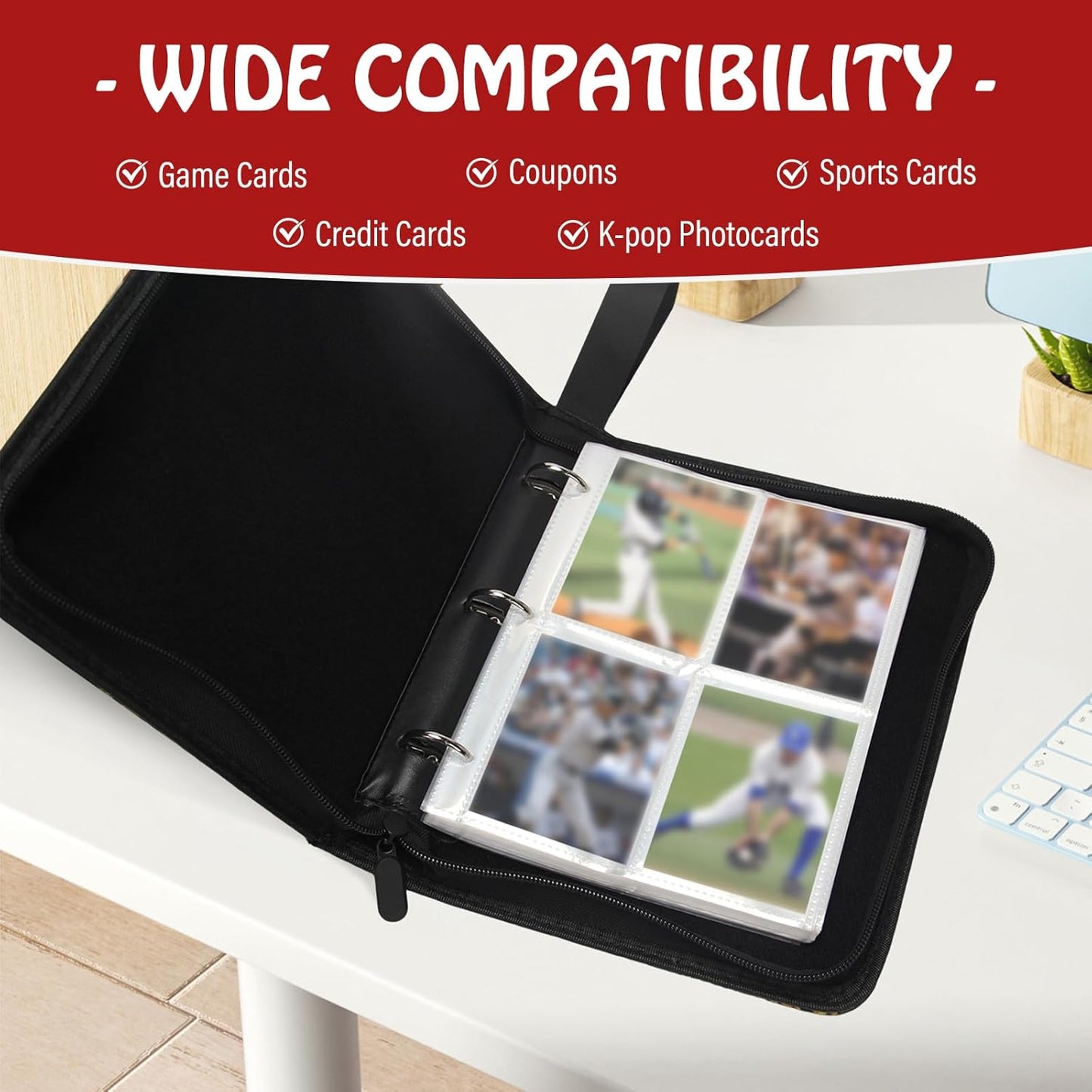 Baseball Card Binder,Trading Card Binder 4 Pocket,400 Pockets Card Holder with 50 Removable Sleeves,Trading Card Albums for Game Cards,Premium Card Book, Game Cards & Sports Cards White