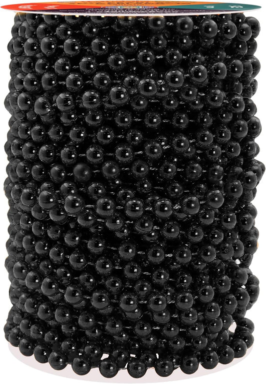 Mandala Crafts 8mm Faux Black Pearl Beads Roll - 20 Yards Strand of Fake Pearls Chain Garlands Spool String for Christmas Tree, Wedding, Party, Vases, DIY Decoration