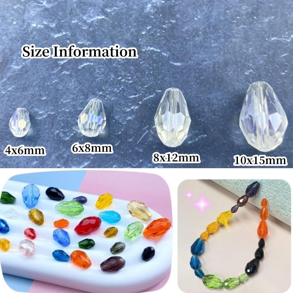 100pcs 8x12mm Teardrop Crystal Glass Beads Vertical Hole Faceted Glass Teardrop Spacer Beads for Bracelets Necklace Earring DIY Jewelry Making Craft(Transparent AB)