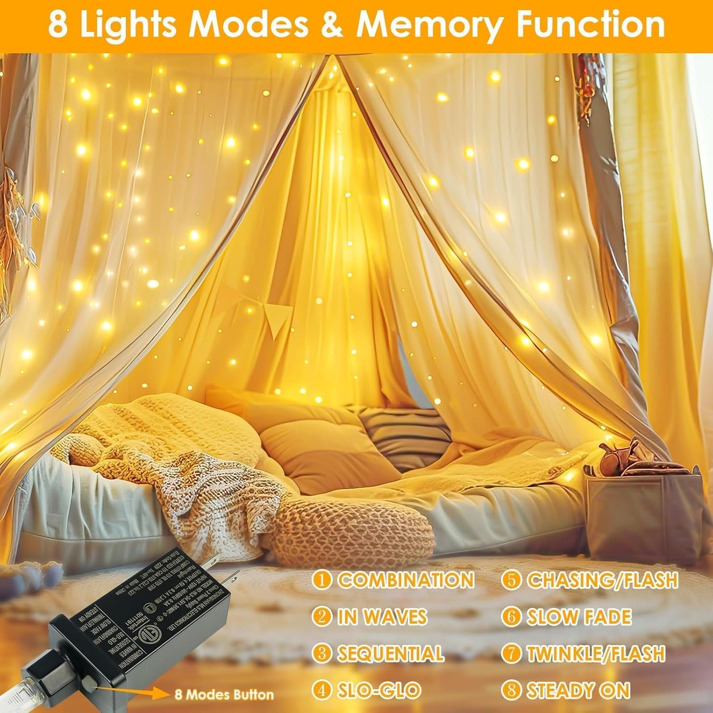 33Ft 100LED Fairy Lights Plug in, Waterproof String Lights Outdoor & Indoor 8 Modes with Timer, Christmas Light Bedroom Decor, Twinkle Light for Girl's Room Garden Christmas Decorations (Warm White)