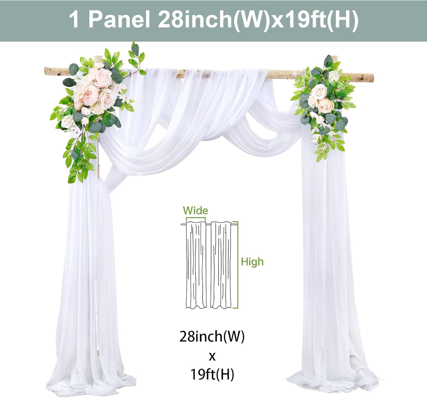 1 Panel Wedding Arch Draping Fabric White Sheer Backdrop Curtain Arch Drape for Wedding Ceremony Reception,Bridal Shower Party Decorations 28" X 19ft