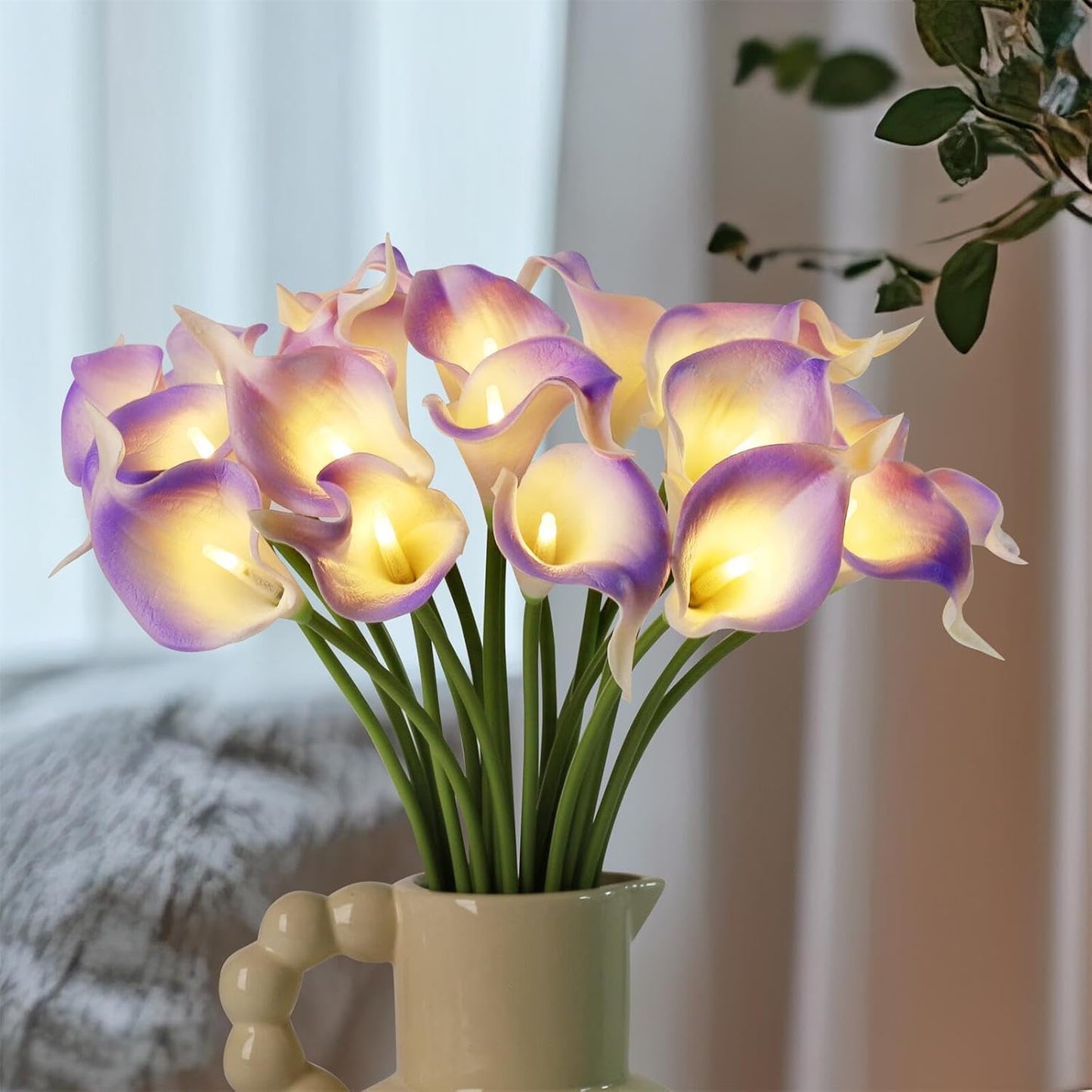 20pcs Artificial Calla Lily Bouquet Lamp Faux Floarl Night Light Real Touch Flower Night Lamp LED Calla Lily Lighted Artificial Flower for Her Gifts Home Kitchen Decor(Light Purple)
