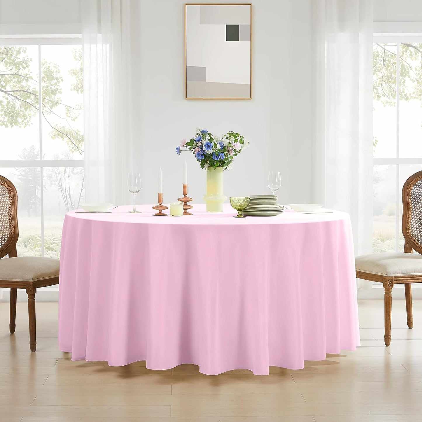 Round Tablecloth 2 Pack 90 Inch Pink Tablecloths Washable Decorative Linen Polyester Table Clothes Cover for Dining Table Banquets Buffet Parties and Wedding