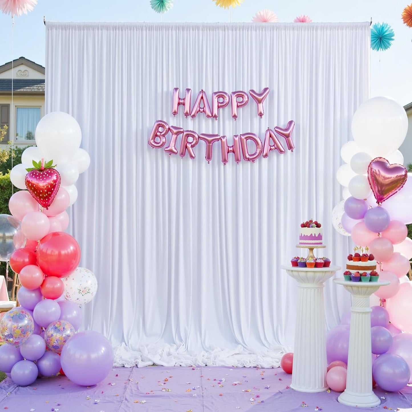 20×12ft White Wrinkle Free Backdrop Curtain for Wedding Parties, 4 Panels 5×12 ft Long Soft Silky Washable Polyester Photo Backdrop Drapes for Birthday Baby Shower Photography Background Cloth