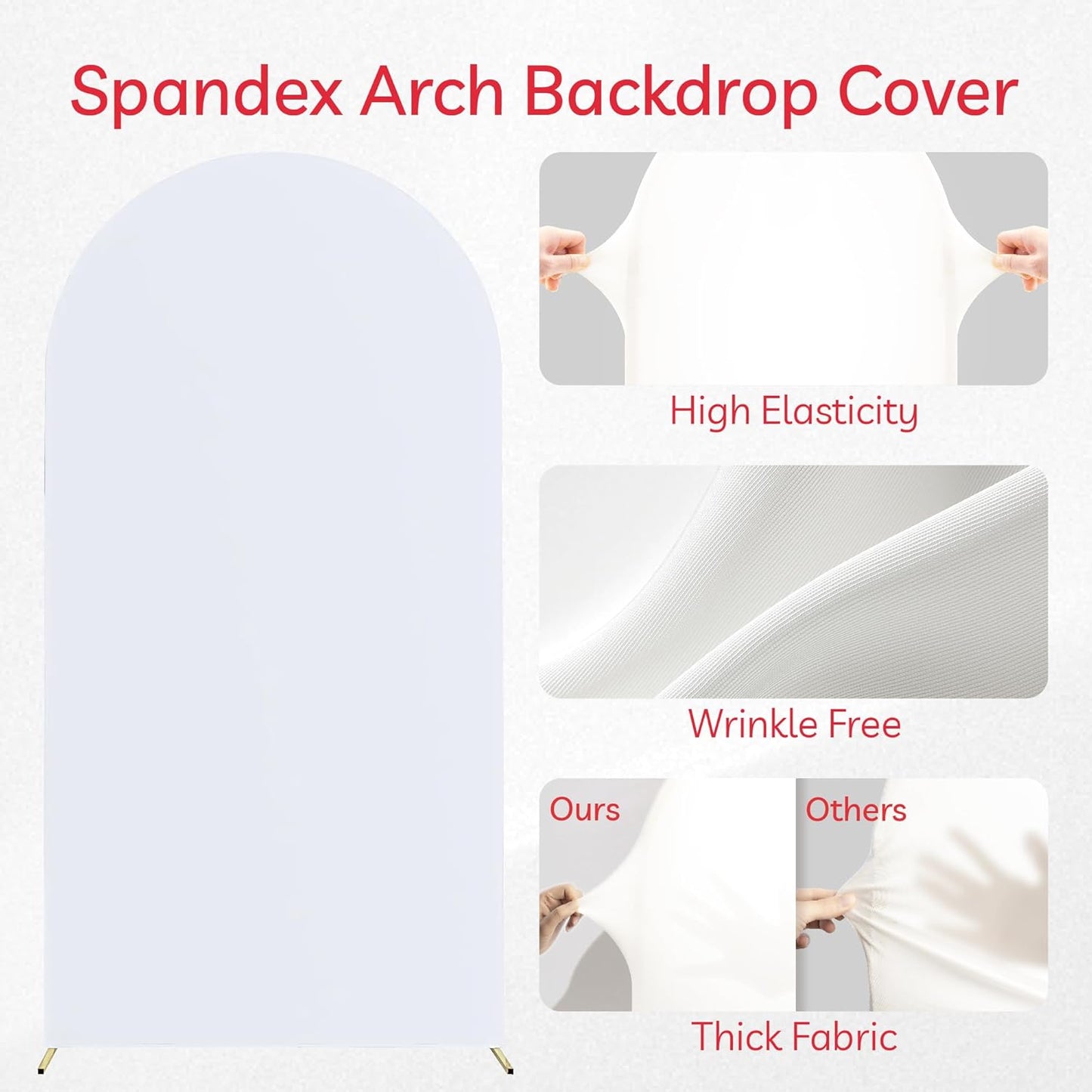 Arch Backdrop Stand Cover 5Ft White Thick Spandex Fabric Arch Backdrop Cover High Elasticity Fitted Round Top for Wedding Birthday Party Baby Shower Garden Decoration