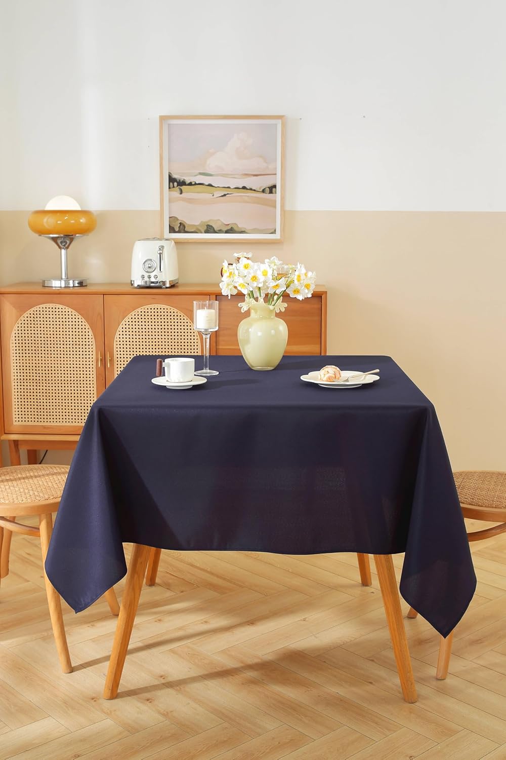 Craft And Party Square Tablecloth, 54 x 54 Inch Navy Blue Tablecloth, Polyester Fabric Washable Table Cloth for Home, Party, Wedding or Restaurant Use.