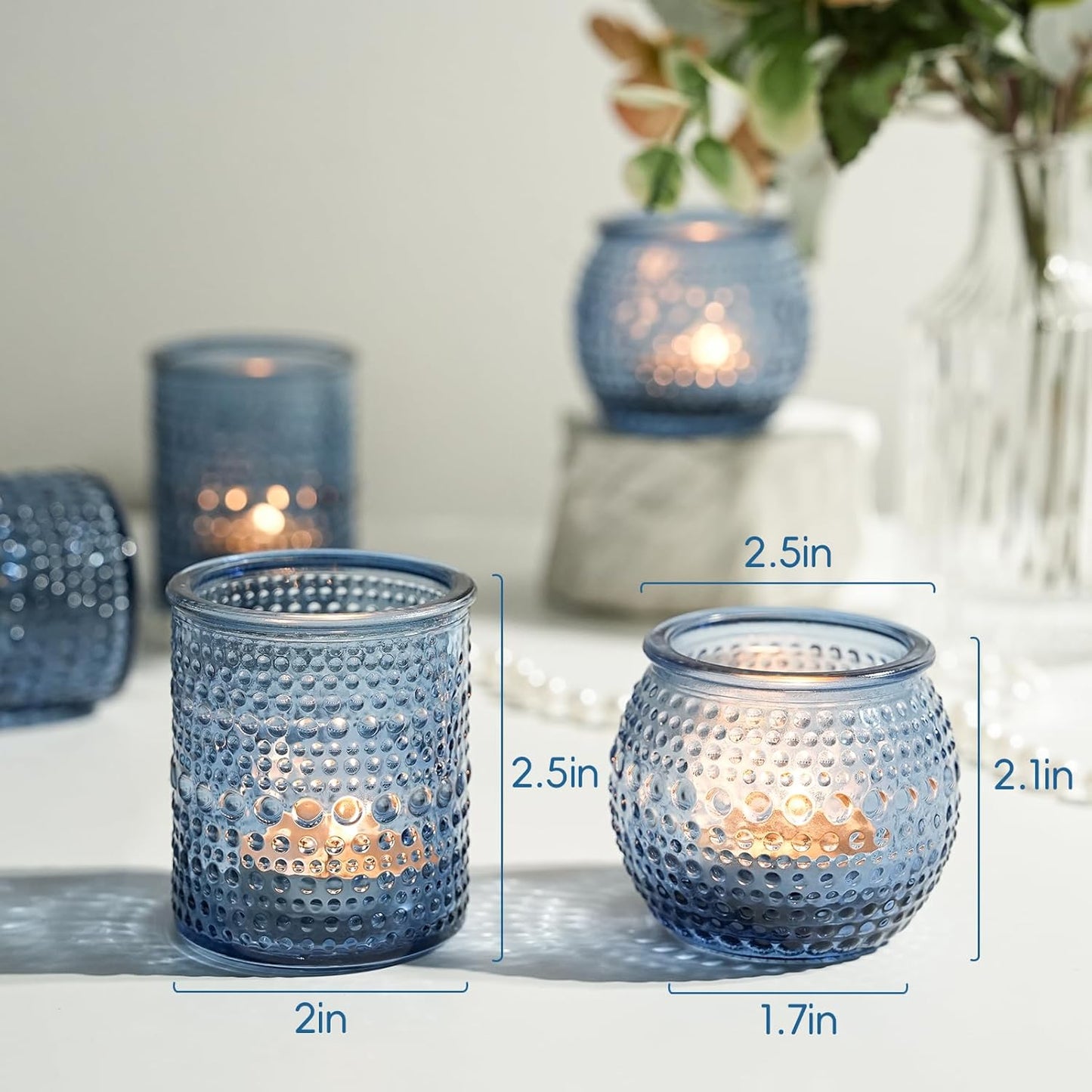 36pcs Votive Candle Holders, 2x2.5inchs Blue Elegant Glass Votives & Tealight Candle Holders for Wedding Centerpieces Party Decorations and Home Decor for Tables (Blue)