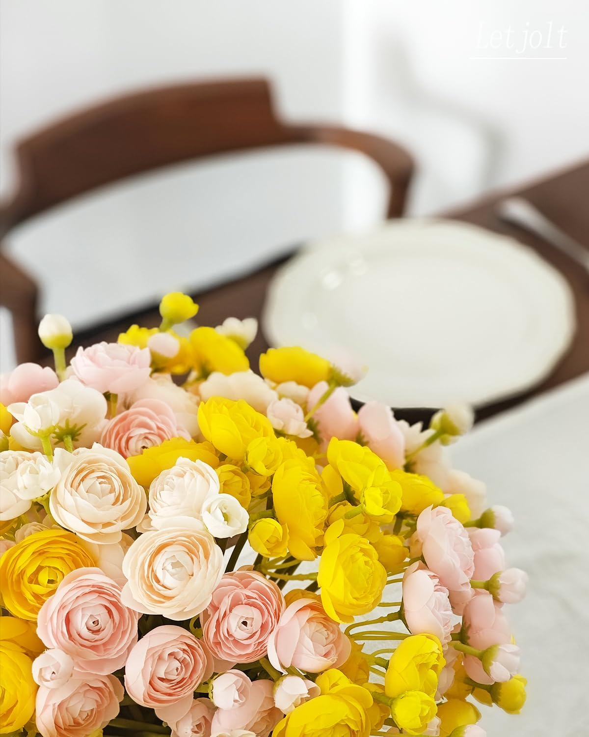 Letjolt Ranunculus Artificial Flower Yellow Silk Flowers Faux DIY Bouquet for Wedding Engagement Centerpieces Arrangements Bridal Shower Decorations Home Decor 18pcs