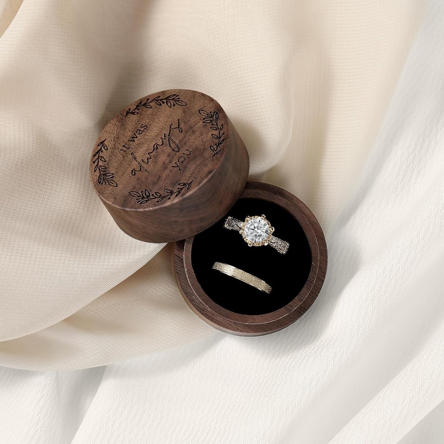 Ring Box, Wooden Ring Box for Wedding Ceremony Ring Bearer Box, Engagement Ring Holder Gift for Anniversaries day, Birthday Gift (it was always you)
