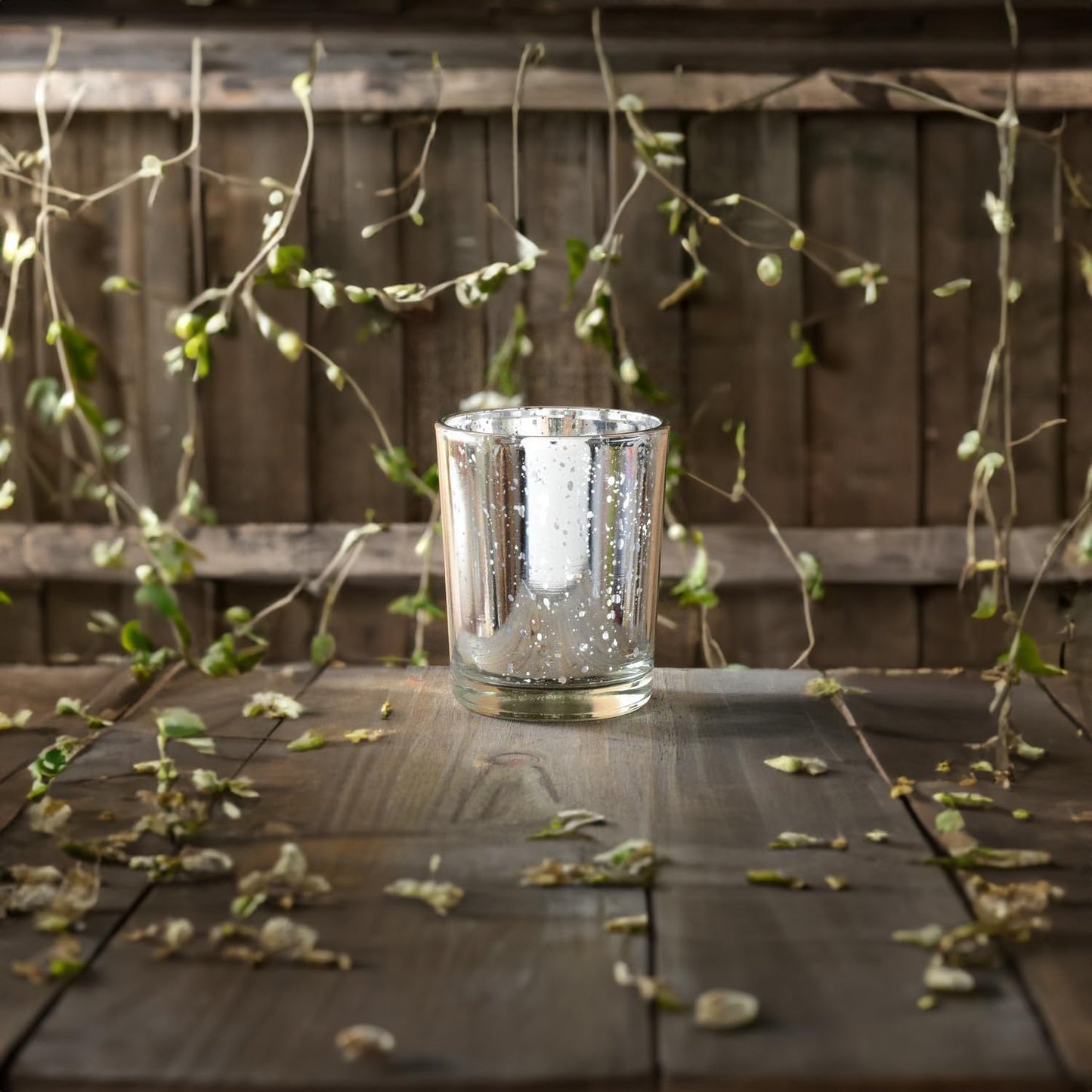 WGV Silver Speckled Tea Light Votive Candle Holder 2.2x2.75, Small Tiny Utility Cylinder Mercury Glass Vase, Home Accent Decor, 1 Pc