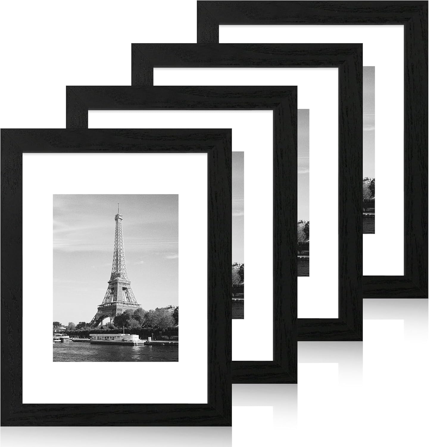 9x12 Picture Frame Set of 4 with Tempered Glass, Black Frames Display 6x8 Picture with Mat or 9 x 12 Without Mat, Wood Photo Frames for Tabletop Display and Wall Mounting