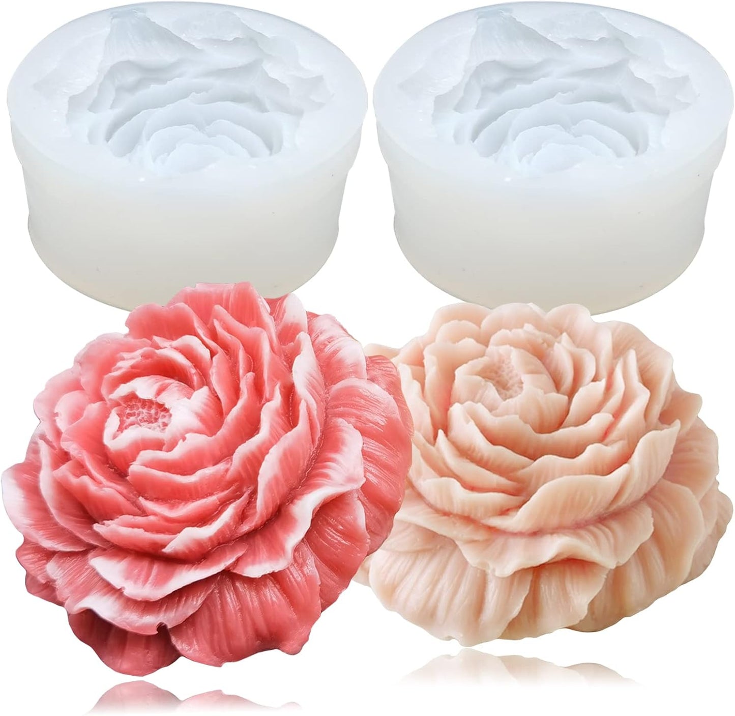 2PCS Peony Flower Silicone Soap Molds 3D Resin Candle Molds Flower Fondant Silicone Mold for Handmade Cake Decoration Cupcake Jelly Candy Chocolate Epoxy Casting Resin Craft